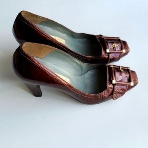 PURA LOPEZ Patent Leather Pumps Heels Buckle Toe Shoes Size 37.5